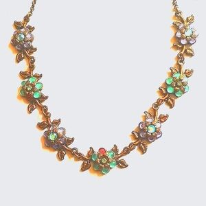 Michael Negrin-Floral Necklace,Blue/Green Crystal Flowers.Israel. Vintage.